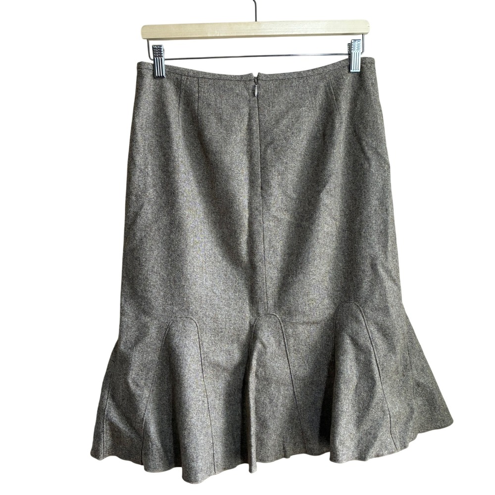 Ann Taylor Tweed Flounce Hem Midi Skirt 8 Brown Womens Virgin Wool Blend - Picture 6 of 7